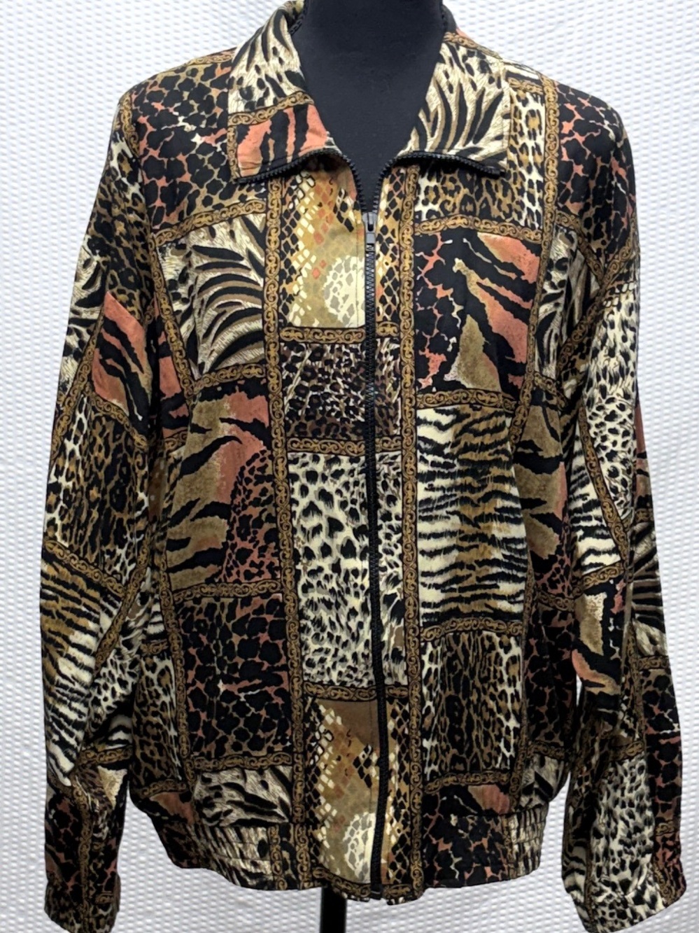 Erin London 100 Silk Patchwork Animal Print Jacket Womens M Vintage